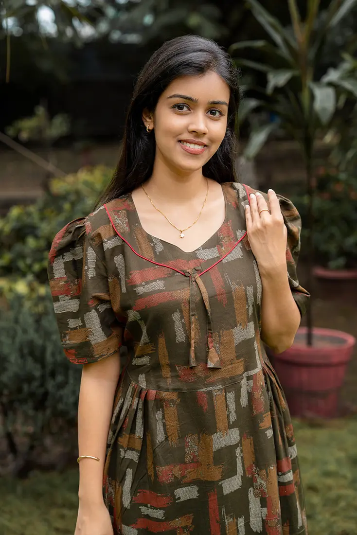 NB Printed Olive Green Cotton Maxi