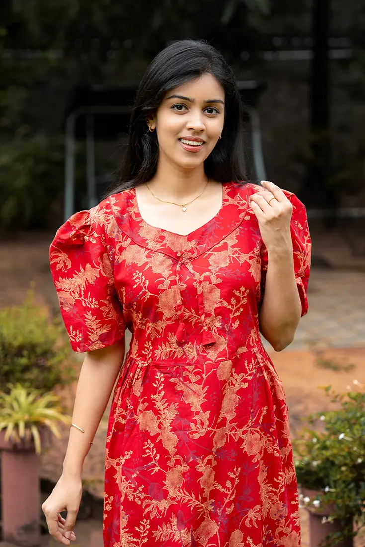                                                              NB Printed Red Cotton Maxi                                                         