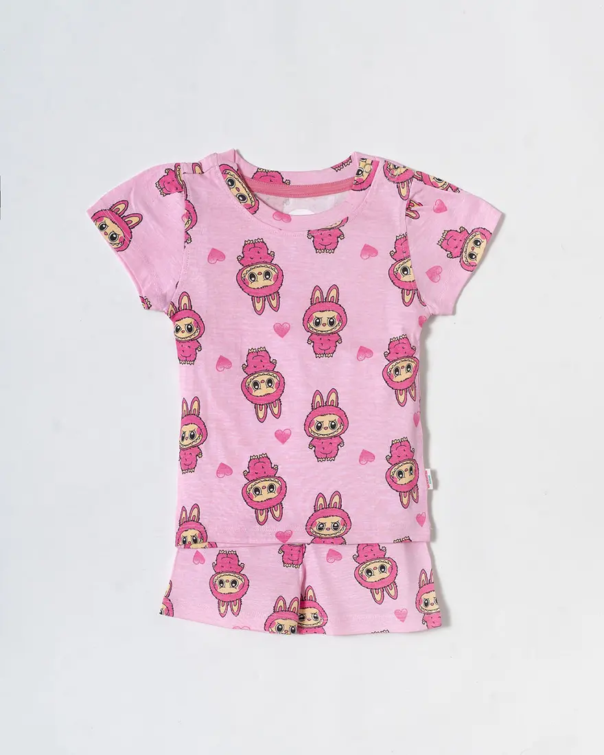 Candy Pink Bunny Heart Puff Sleeve Co-Ord Set