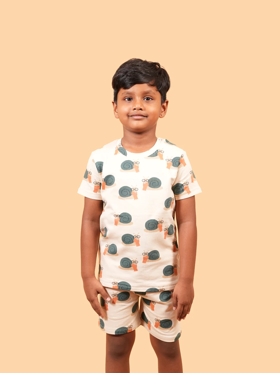 Kids Snail Print Co-ord Set | 100% Cotton Lycra Loopknit | 6M–6Y