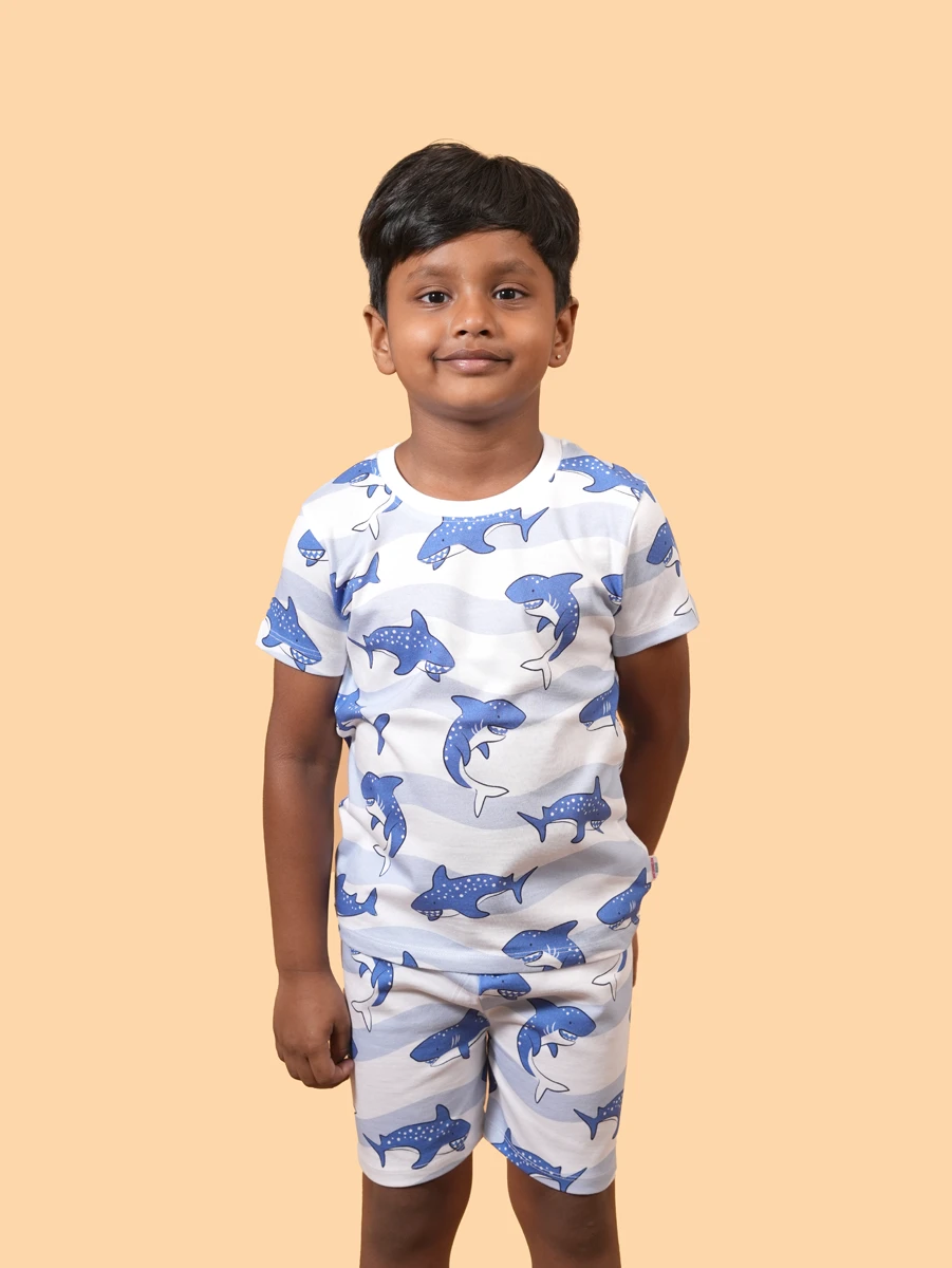 Shark Print Co-ord Set | 100% Cotton Single Jersey | 6M–6Y