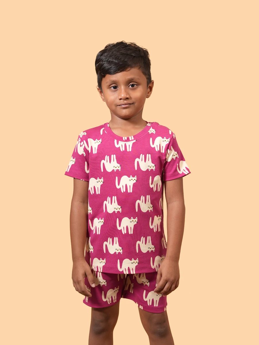Cat Print Co-ord Set | 100% Cotton Single Rib | 6M–6Y