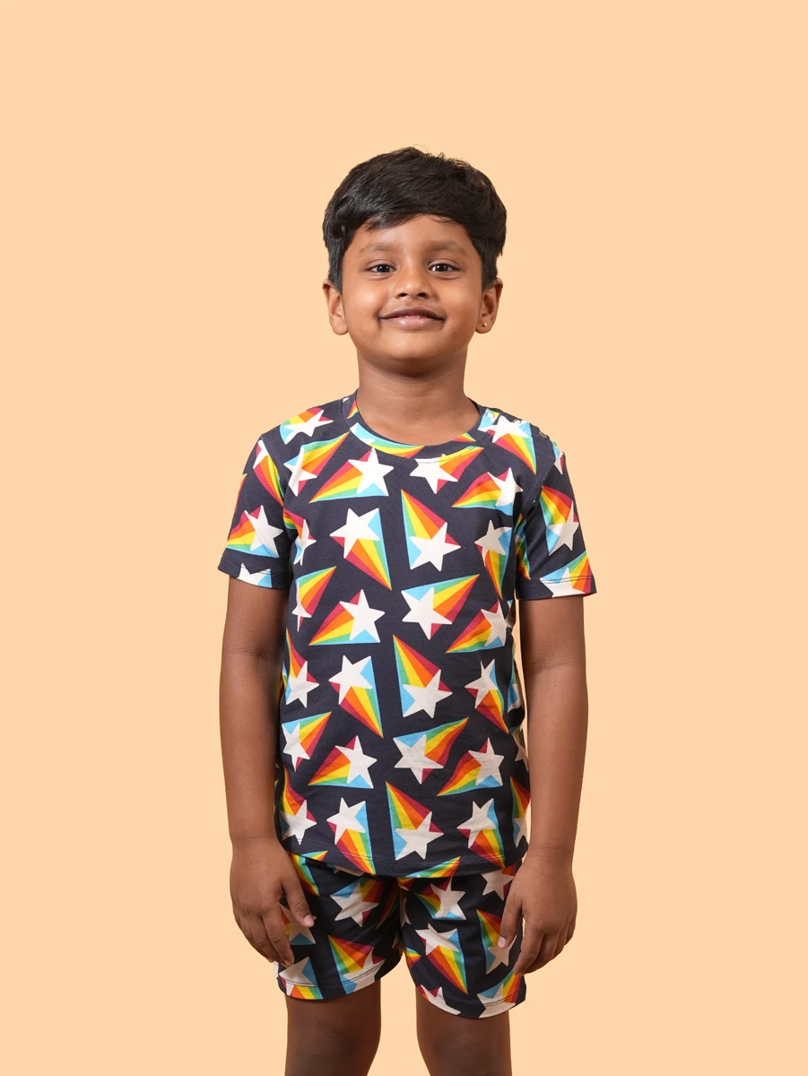 Rainbow Star Print Co-ord Set | 100% Cotton Single Jersey | 6M–6Y