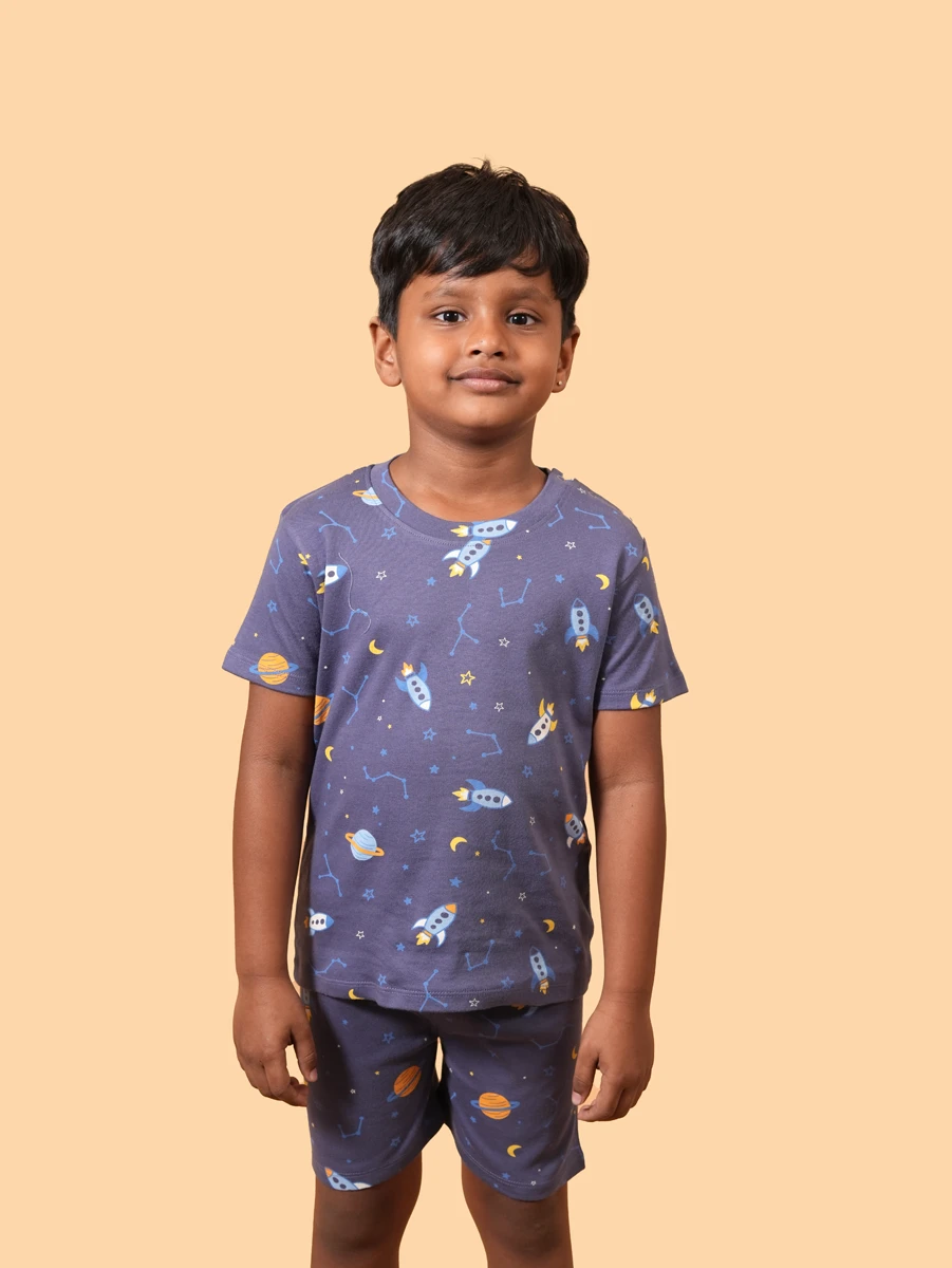 Space Rocket Print Co-ord Set | 100% Cotton Interlock | 6M–6Y