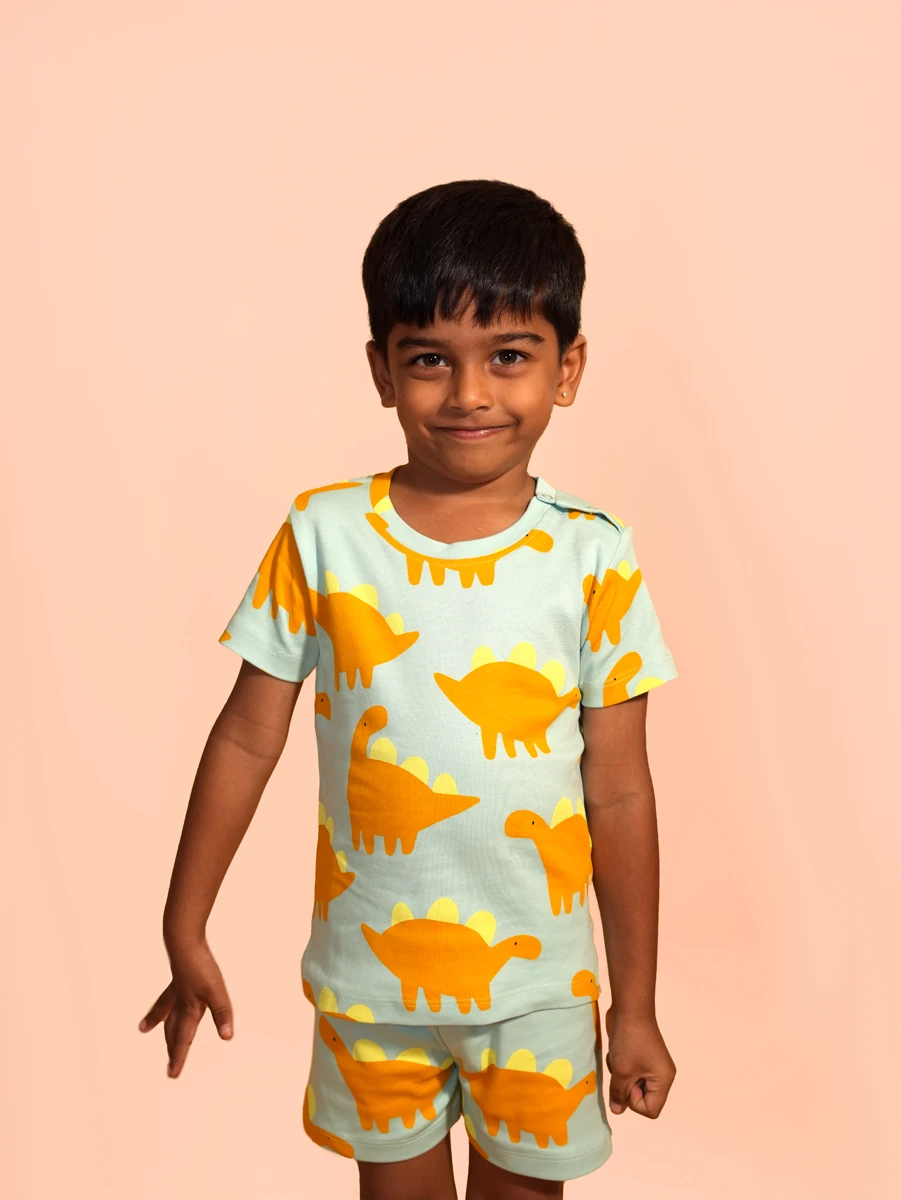 Blue-Yellow Dino Co-ord Set