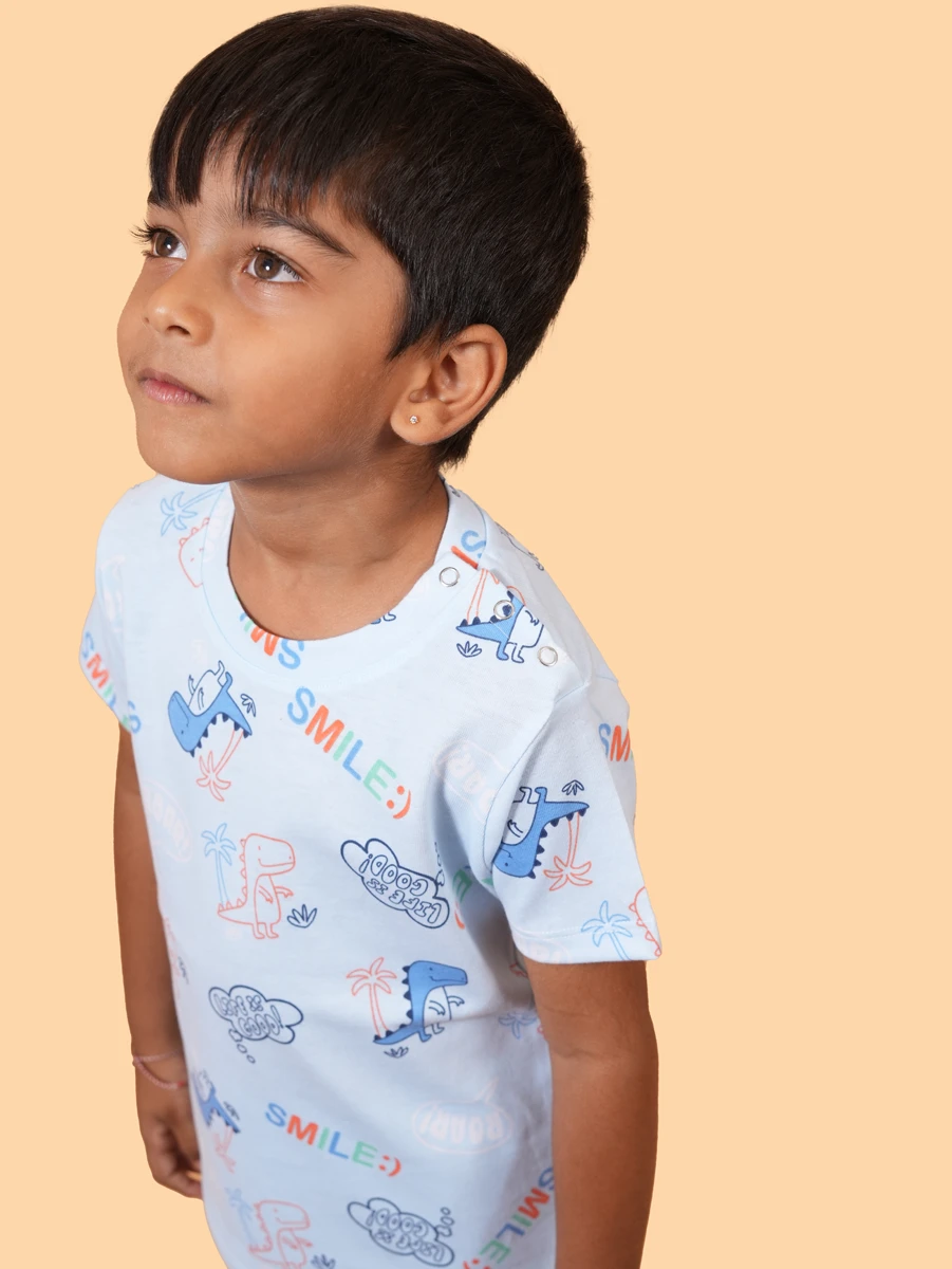 Smile Dino Print Co-ord Set | 100% Cotton Single Jersey | 6–12M to 5–6Y