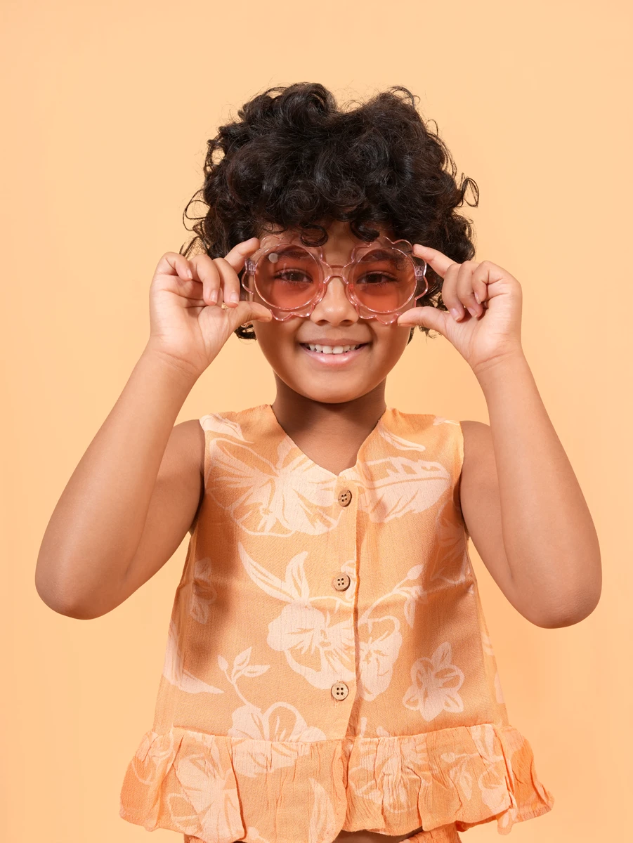 Girls Orange Cotton Co-ord Set – Top & Pant (1-6 Years)