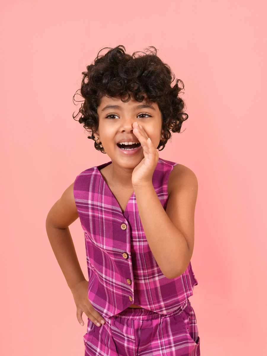 Girls Pink Checked Cotton Co-ord Set – Top & Pant (1-6 Years)