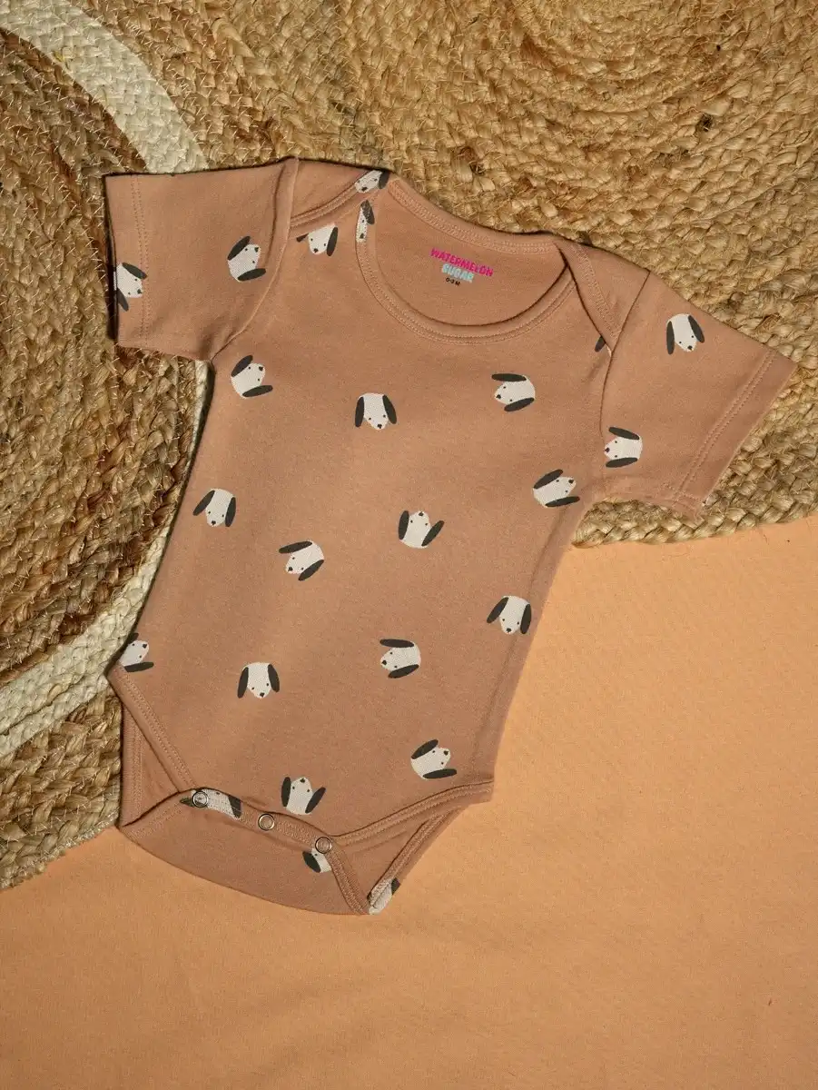 Chocolate Brown Dog Print Baby Romper