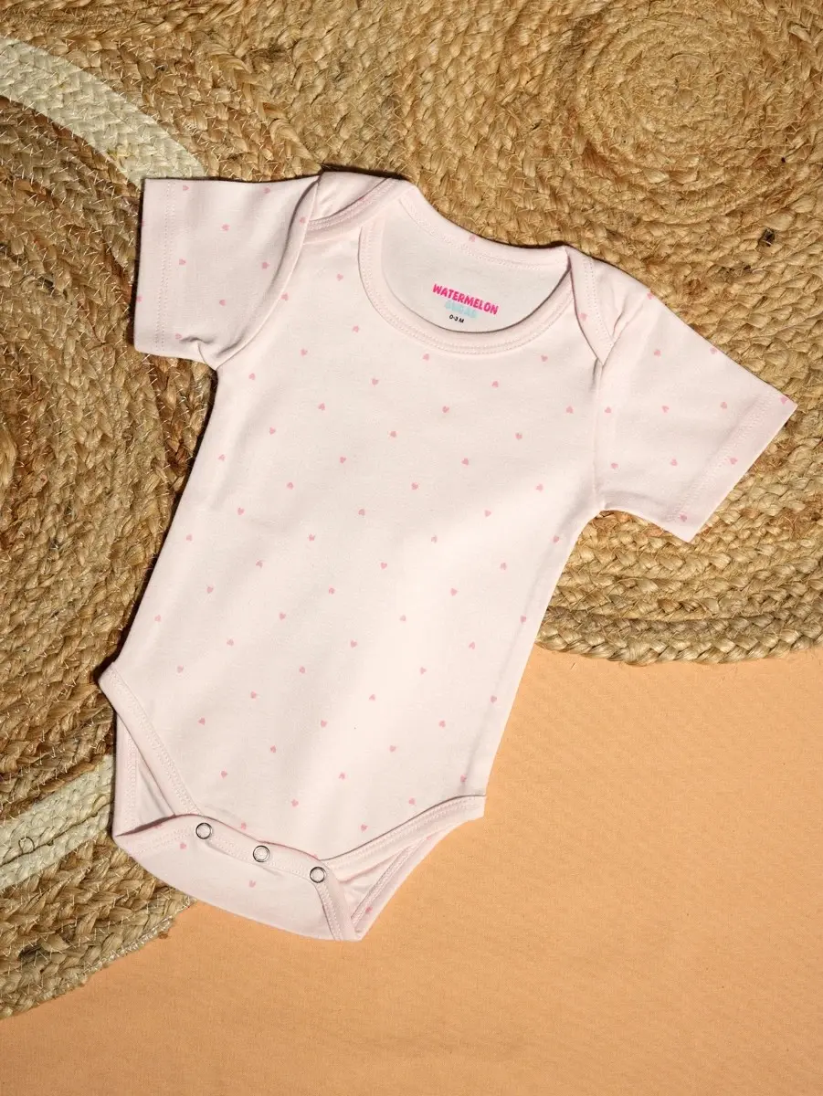 Pink Heart Print Baby Romper
