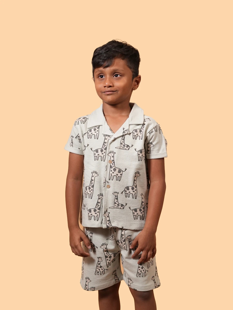 Giraffe Printed Shirt & Shorts Co-Ord Set