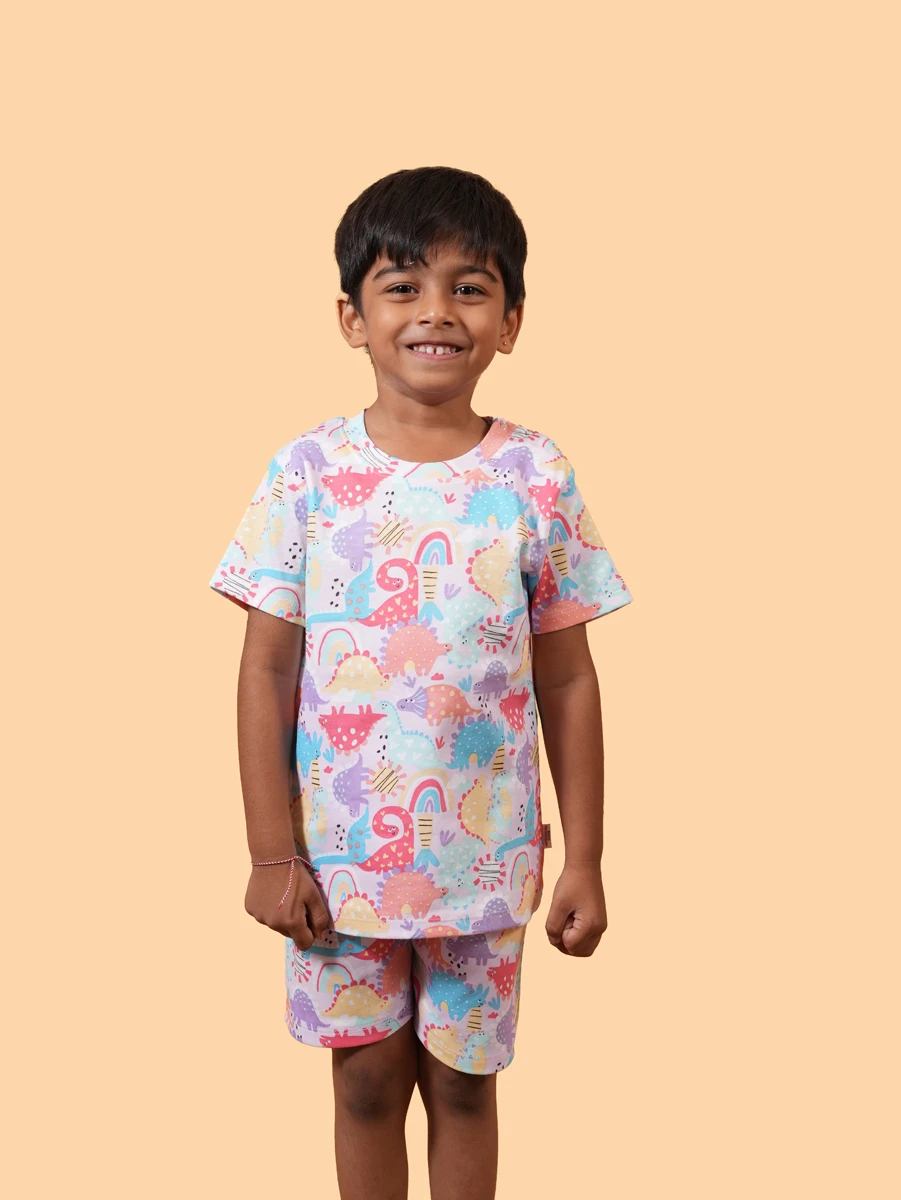 Rainbow Dino Dreams Co-ord Set | 100% Cotton Interlock | 6–12M to 5–6Y