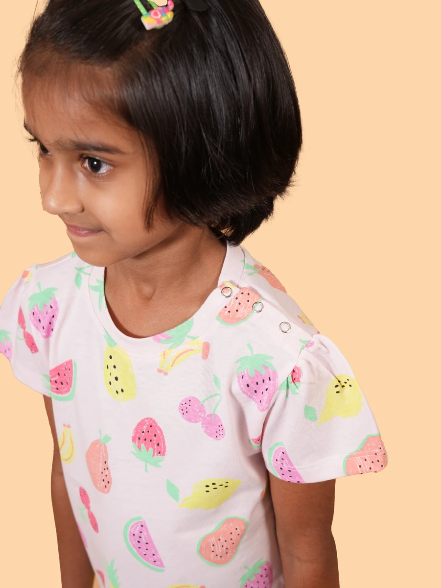 Fruity Delight Puff Sleeve Co-ord Set | 100% Cotton Single Jersey | 1–2Y to 5–6Y