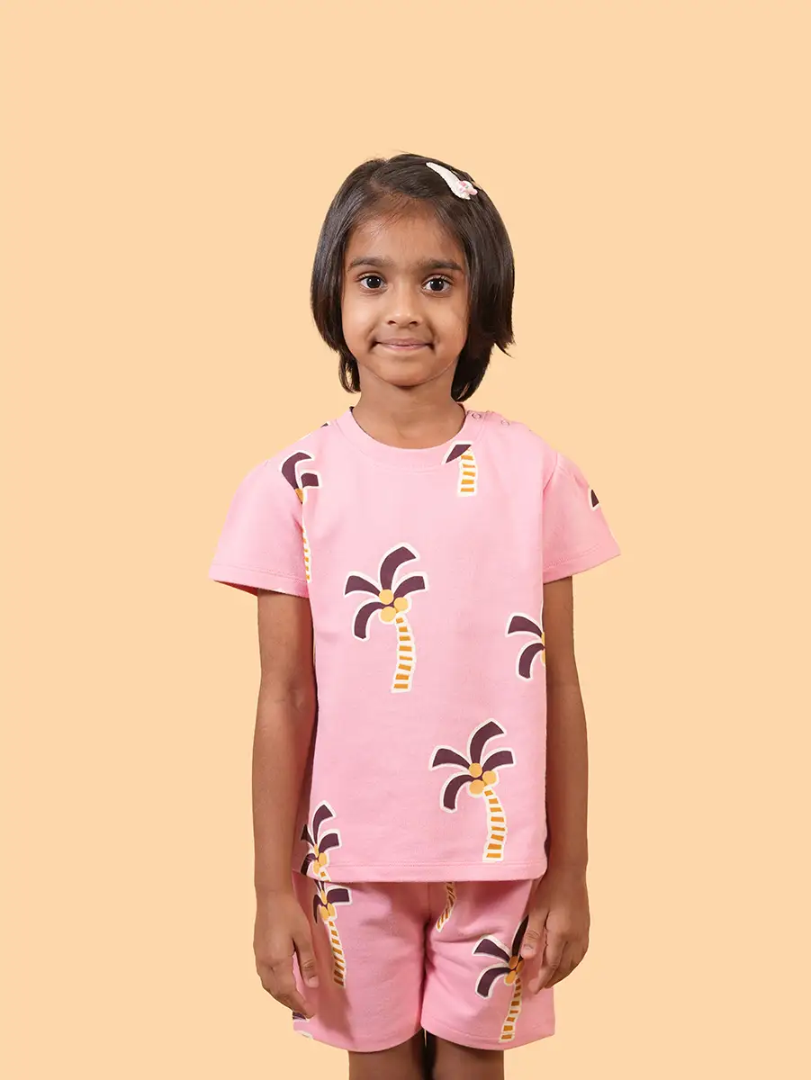 Tropical Palm Pink Co-ord Set – 100% Cotton Loopknit
