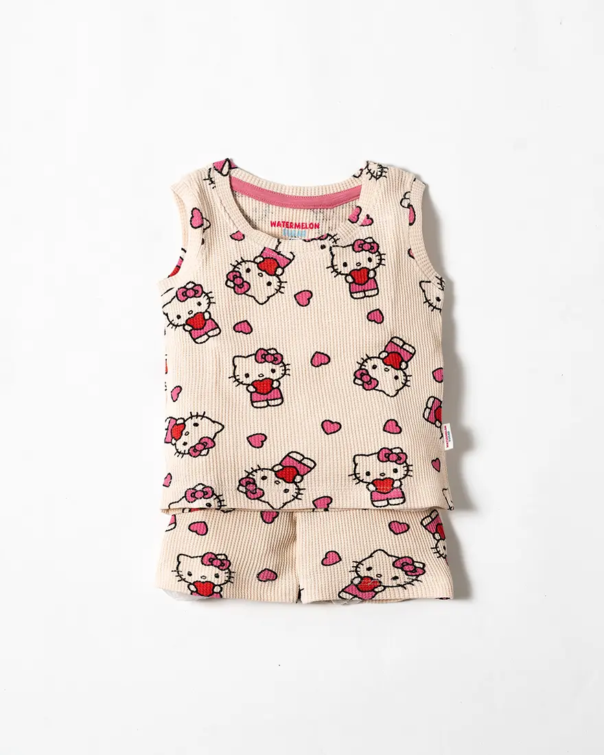 Cream Kitty Love Sleeveless Co-ord Set