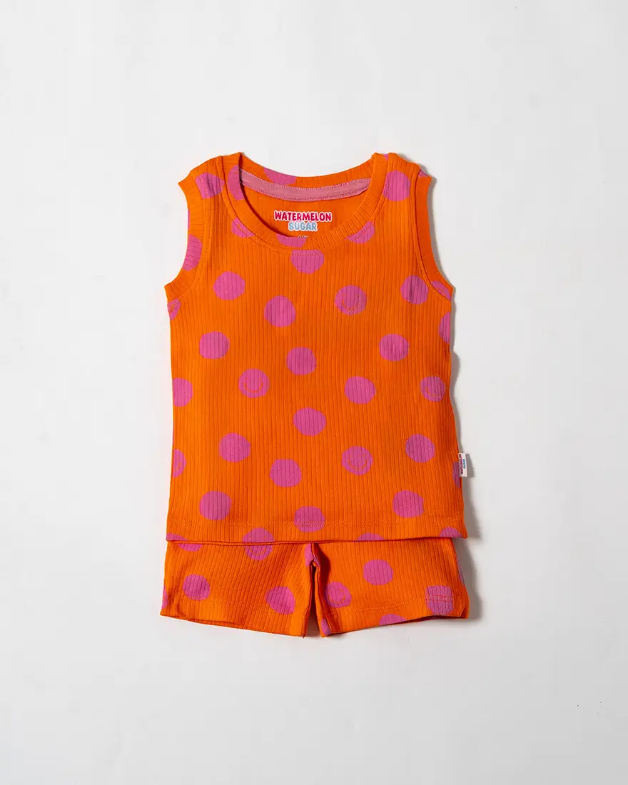 Tangerine Pop Polka Sleeveless Co-Ord Set