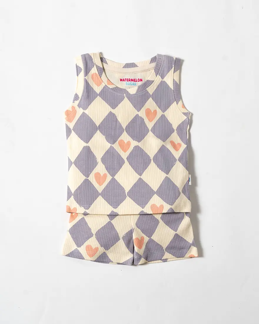 Harlequin Hearts Sleeveless Co-Ord Set