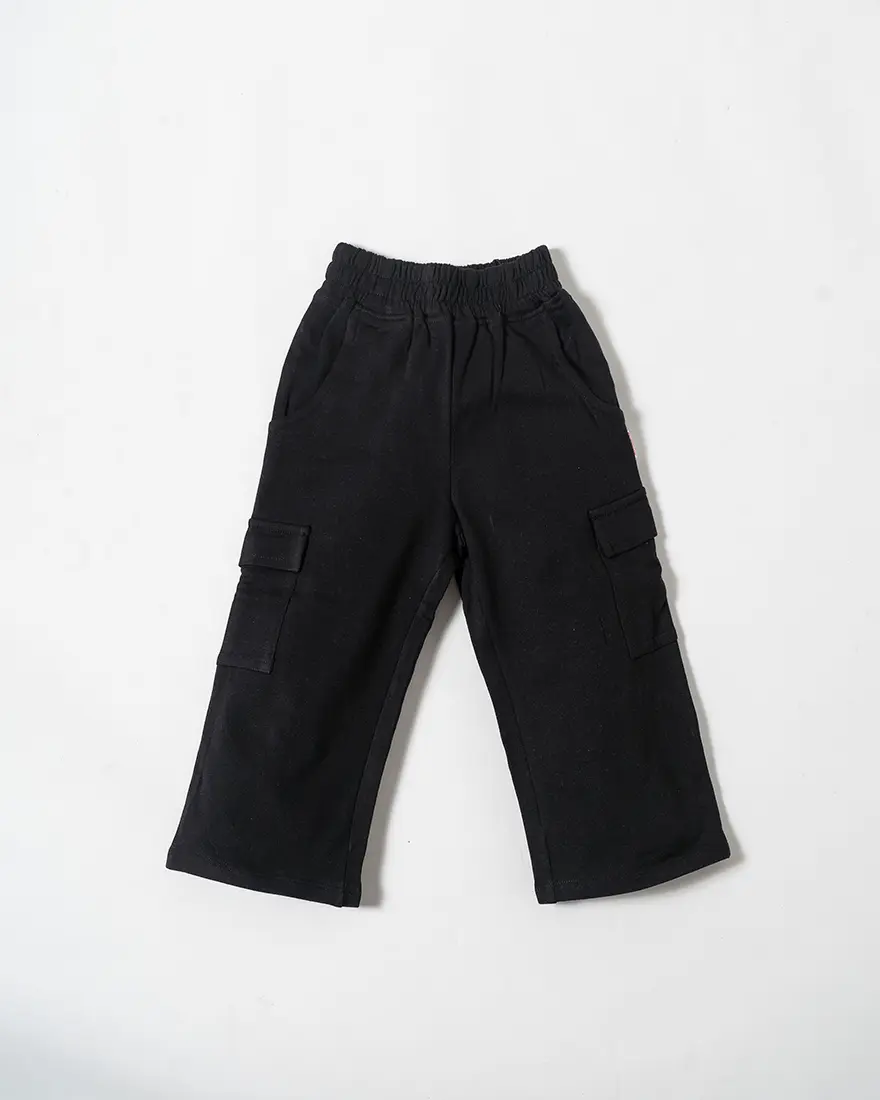 Black Cotton Loopknit Cargo Pants