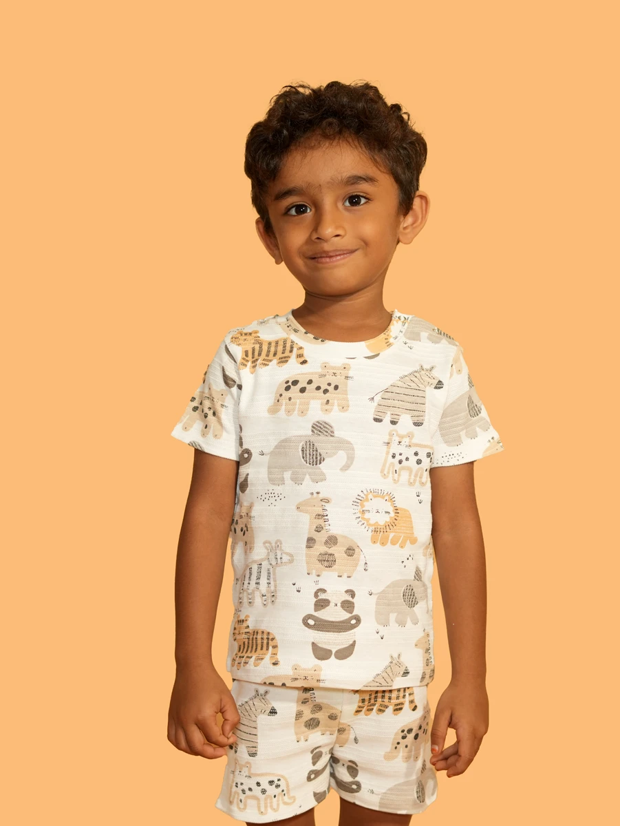 Textured Animal Print Co-ord Set – Half Sleeve