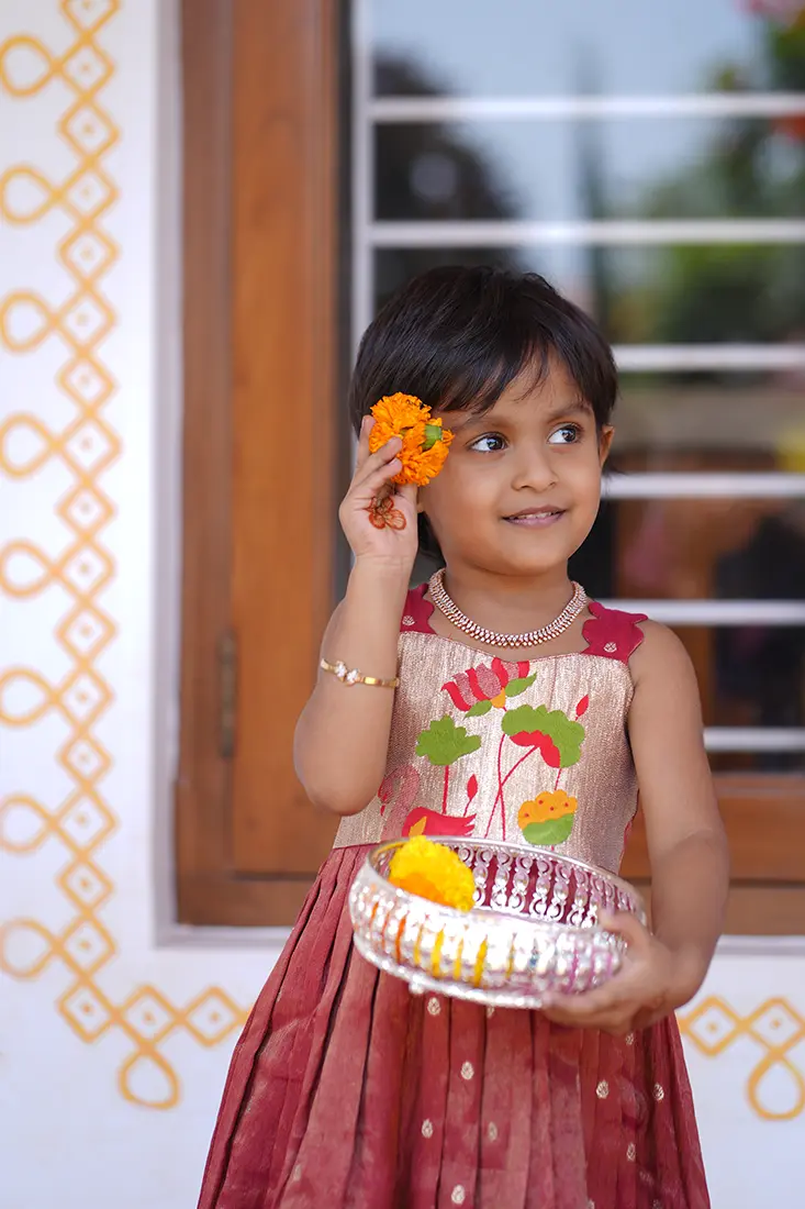 Maroon Festive Full Frock with Traditional Motif