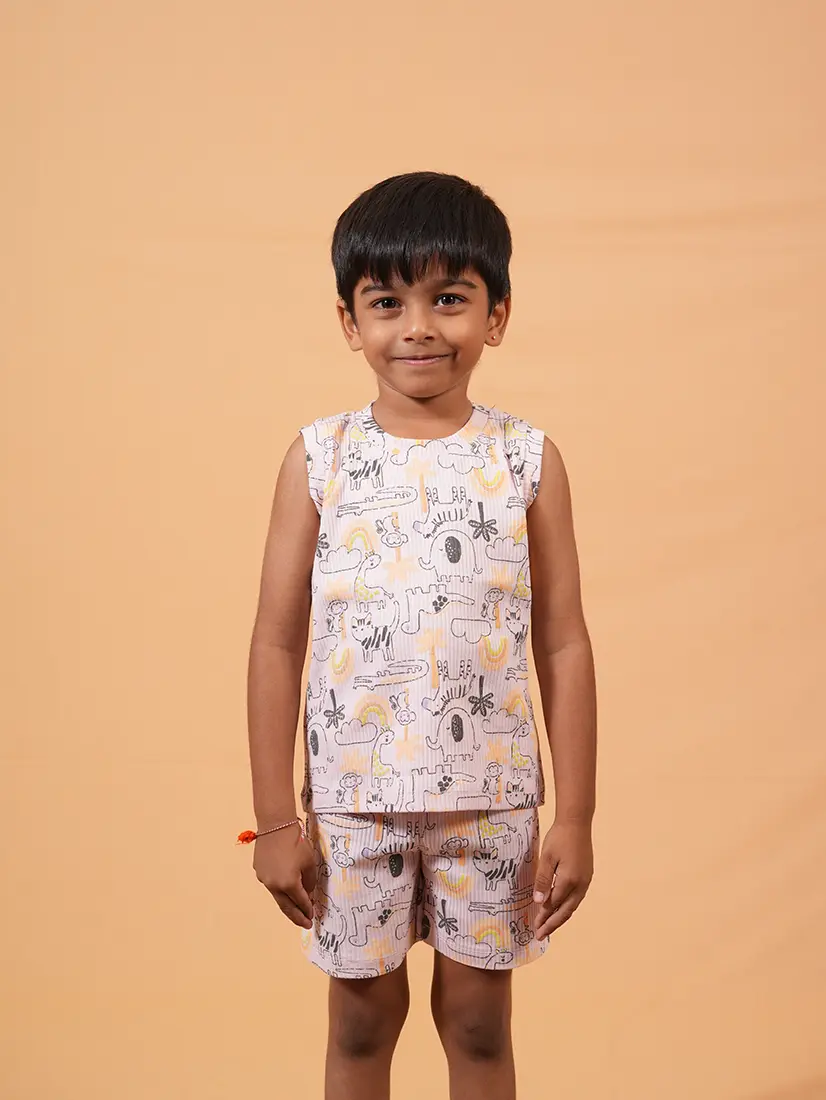 Safari Sketch Drop-Needle Sleeveless Co-Ord Set