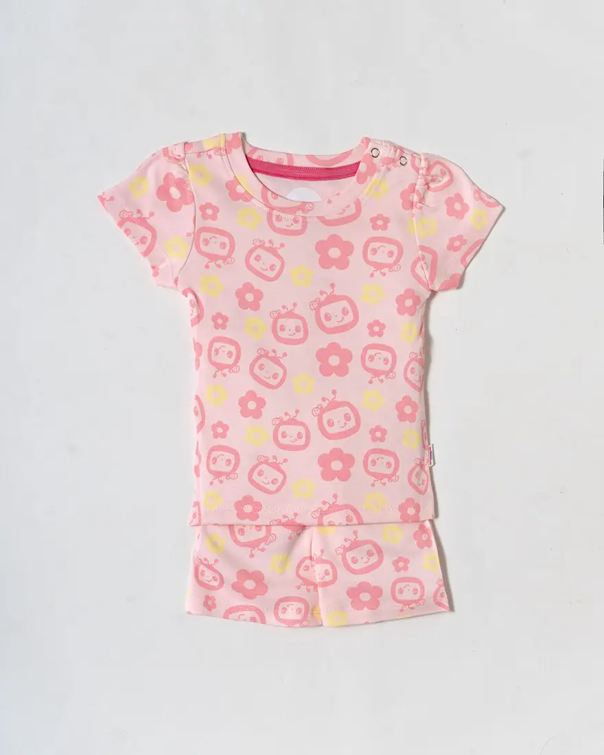 Blush Pink Floral Robot Puff Sleeve Co-Ord Set